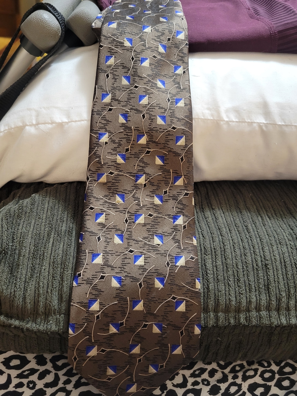 Robert Talbott Brown Tie with Blue and Cream Geometric Motif
